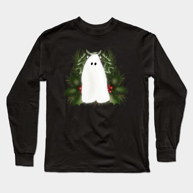 Christmas Spirit Ghost Print Long Sleeve T-Shirt by TGSC